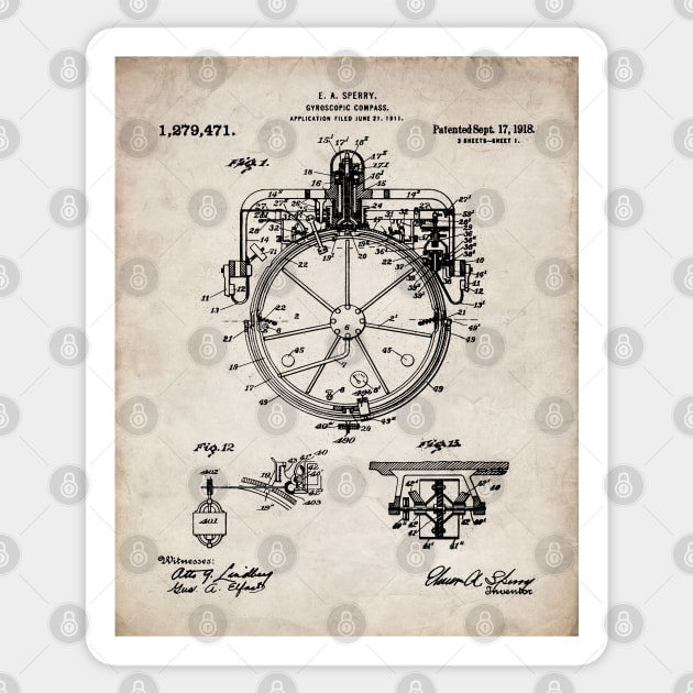 Gyrocompass Patent - Sailor Sailing Boat Lake House Art - Antique Sticker by patentpress